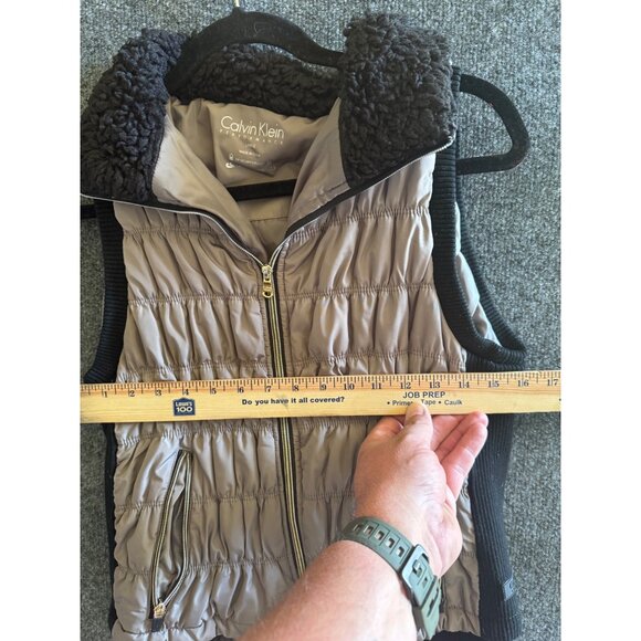 Calvin Klein Performance Womens Quilted Puffer Vest W/ Sherpa Collar Large Beige - Picture 5 of 6